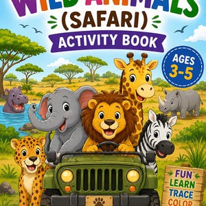 Safari Trace and Color Activity Book for Kids Ages 3-5 | Printable PDF | 20 Tracing Worksheets | Preschool | Instant Download