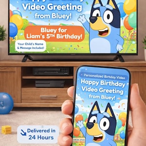 Op blauw geïnspireerd | Gepersonaliseerde video voor kinderverjaardag | Aangepast verjaardagsbericht | Afdrukbaar feestdecor