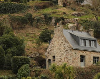 Brittany Stone House Print, French Cottage Landscape, Rustic Farmhouse Wall Art (Digital Download)
