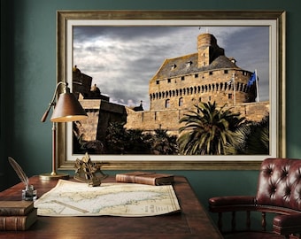 Saint-Malo Fortress Print – Selective Desaturation Coastal Architecture (Digital Download)