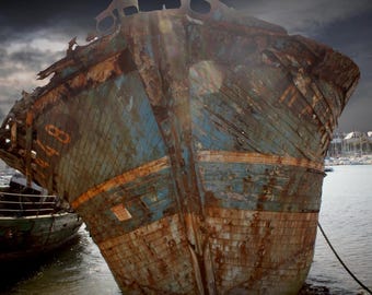 Rusting Shipwreck Photography – Abandoned Boat, Brittany Coast, Nautical Wall Art (Digital Download)