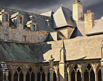 Tréguier Cathedral Cloister Photography – Gothic Architecture Brittany France – Historic Monastery Courtyard Wall Art –