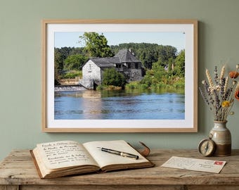 Historic French Watermill Photography - Mirwault Mill on the Mayenne River - Rustic Countryside Wall Art