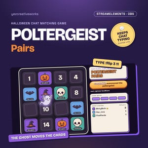Halloween-Twitch-Chat-Spiel-Widget | Zuschauer finden die Paare, ein Geist tauscht die Karten | StreamElements