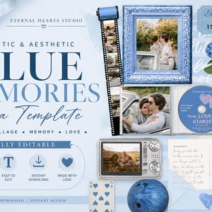Editable Matchbook Poster Template | Anniversary Couple Keepsake | Custom Canva Wall Art | First anniversary | Blue collage | digital |