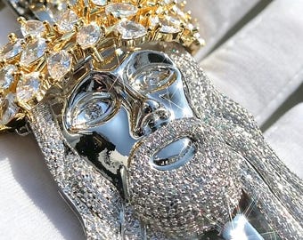 Iced Out Custom Face Pendant Hip Hop 14K Gold Plated Brass Cubic Zirconia Luxury Bling Necklace Gift for Him