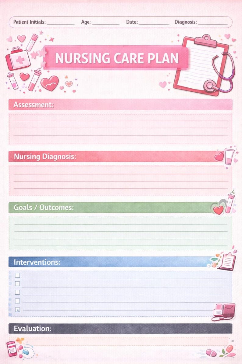 Nursing Care Plan Template Printable | Nursing Student Worksheet ...