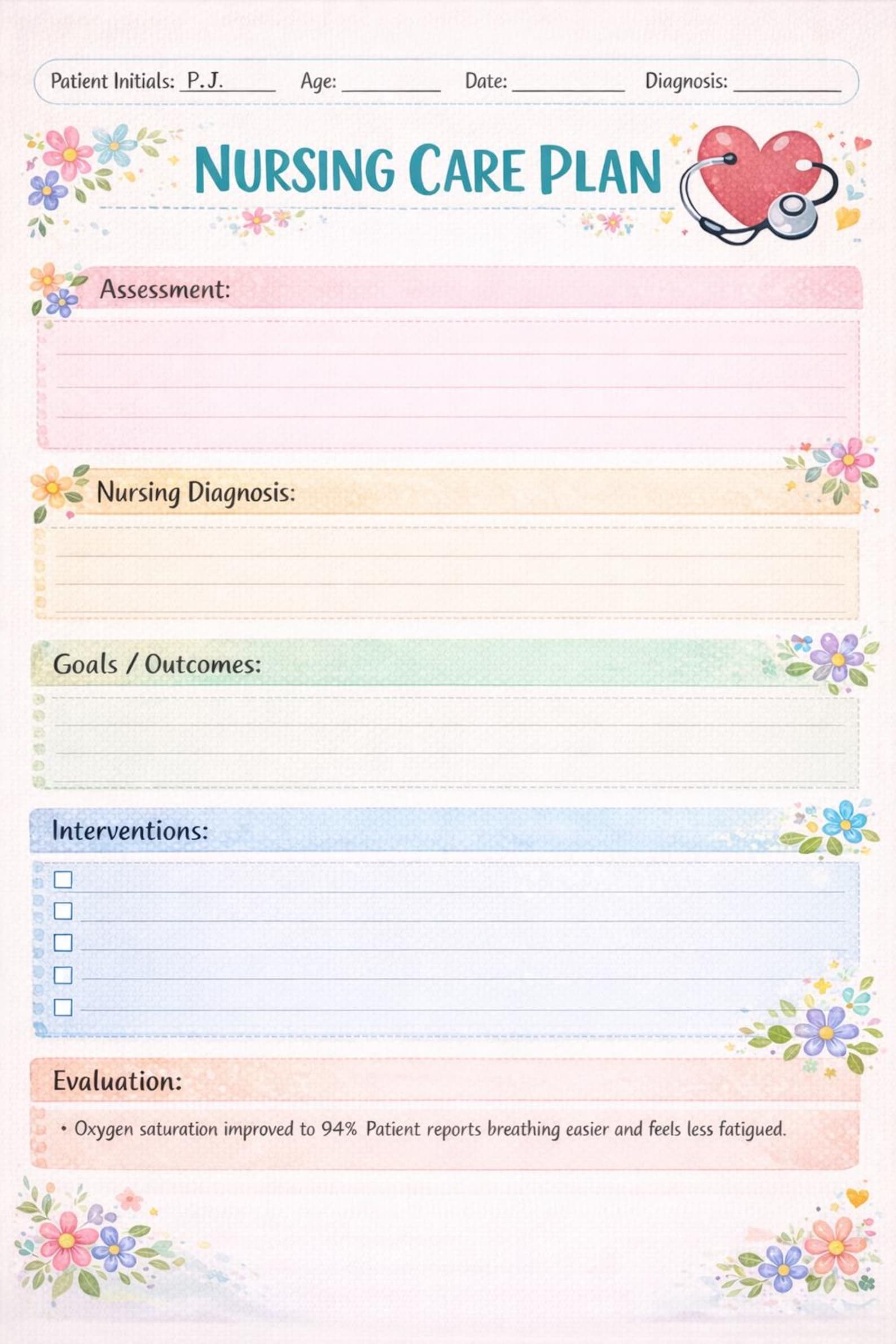 Nursing Care Plan Template Printable | Nursing Student Worksheet ...