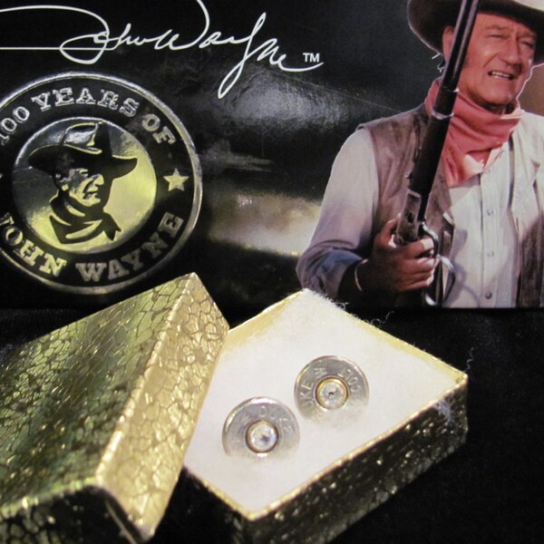 John Wayne Bullet Earrings/The Duke/ Winchester 45 Colt/ Rare Limited Edition Collectors Set/ Gold Plated/ Rhinestone