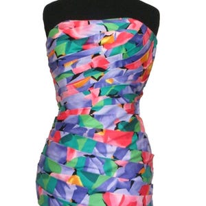 Vintage 1980s A.J. Bari Strapless Dress, Strapless, XS Women, Bow Detail, Floral Print Cotton