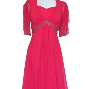Vintage 1960s Pink Chiffon Maxi Dress: Beaded Empire Waist