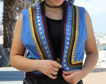 Denim Vest, Vintage 1990s Double D Ranch, Studded Denim, Embroidered, Small Women