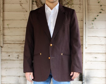 Vintage Pioneer Wear Western Blazer, Size 42L Men, brown wool, two button