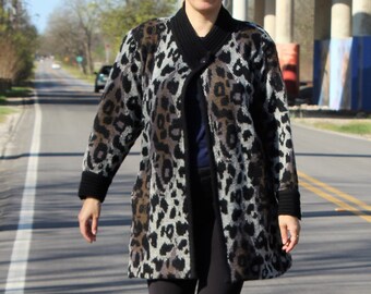 Vintage 80s Mohair Leopard Print Cardigan - Oversized Swing