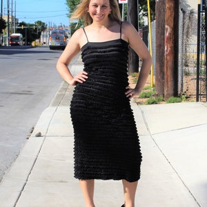 Vintage 1980s Antonia Collection Sexy Black Lace Midi Dress, Medium Women, tiered, stretch image 1