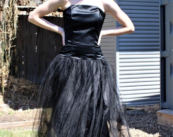 Gothic Wedding Dress, Vintage 1980s Loralie, Black Tulle Dress, black wedding gown, XS/S Women
