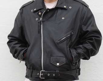 1970's Manx Leathers Logo Biker Jacket Vintage Black Blue Leather