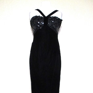 Black Velvet Gown, Vintage Victor Costa, Formal Dress, Small Women, Beaded Sequined, Halter Gown image 1