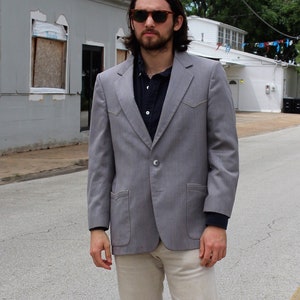 Vintage Western Wool Suit Jacket: Taupe Gray Cowboy Blazer, Men&#39;s 40R