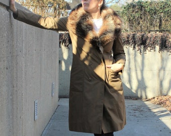 Fur Collar Coat, Vintage 70s Halston Trench Coat, Small Women, Designer Coat Women, Faux Fleece Lining