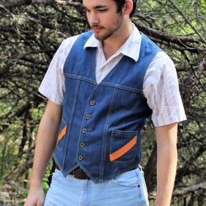 Mens Denim Vest, Vintage 1970s Sears the Men's Store, Jean