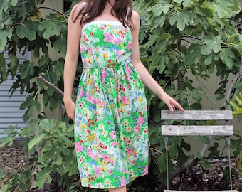 Vintage 70s 80s Jenni Cotton Blend Sundress, Small Women, multicolor floral print, garden party, adjustable straps
