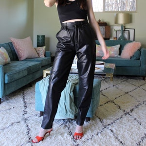 Leather Pants, Vintage 1980s Wilsons, S Women, Black Leather, High Waist