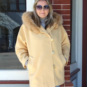 Vintage 1980s Anne Klein Peacoat, Wool Jacket, M/L Women, Hood Fur Trim