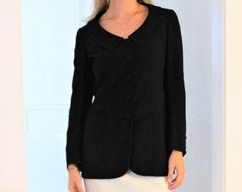 Vintage Moschino, 1980s Moschino Couture Blazer, Black Jacket, size 6 US Women