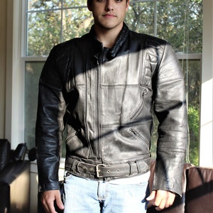 80s  run leather jacket L相当 80s Leather Jacket, Black Motorcycle Jacket, 80s Biker Jacket