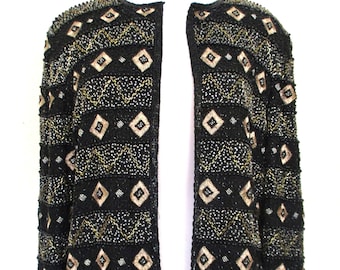 Vintage 1980s Papell Boutique Evening Sequin Jacket, Black Gold Beaded Embroidered Silk, M Women