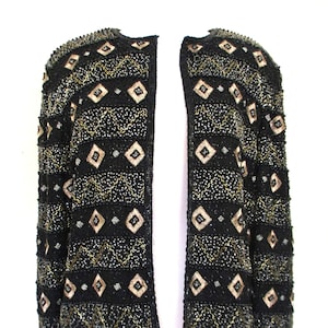 Vintage 1980s Papell Boutique Evening Sequin Jacket, Black Gold Beaded Embroidered Silk, M Women