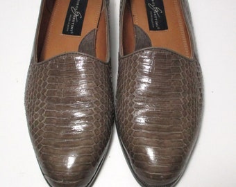 Vintage 1990s Giorgio Brutini Slip Ons, Loafers, Size 9 1/2M Men, gray snakeskin