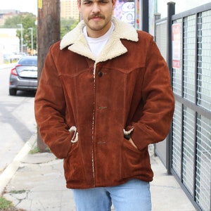 Vintage Silton Sherpa Coat, Brown Suede, Faux Sheepskin, Size 44 Men, Heavy Jacket image 1