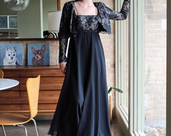 90s Prom Dress, Vintage 1980s/90s Black Evening Gown Maxi Dress & Bolero Jacket, Floor Length Dress Outfit, XS/S Women