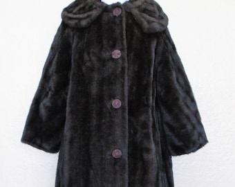 Faux Fur Coat, Vintage Vegan Fur, Dark Brown, Large Women, Faux Mink Fur