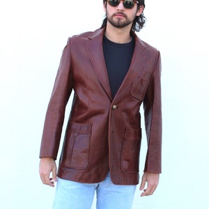 Vintage 1990s Cellini Collection Brown Leather Blazer, Size 40 Men, Leather Jacket image 1