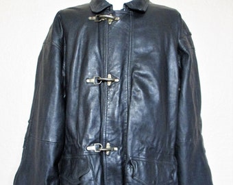 Vintage Anorak, 1980s AMF, Black Leather Jacket, XLT Men