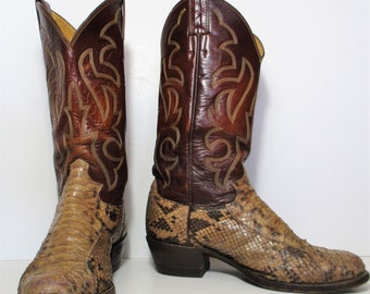 Vintage Justin Taupe Brown Snakeskin Cowboy Boots, Size 7 1/2D Men
