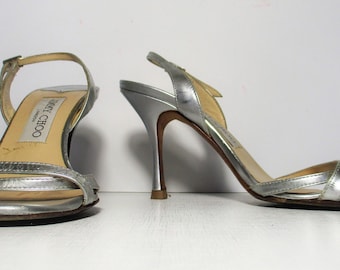 Vintage Jimmy Choo Strappy Evening Sandals, Size 36 Women, silver leather, D'Orsay Slingbacks