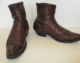Mens Cowboy Boots Western Style Ankle Black Brown Tan Short Size 6,7,8,9,11,12 