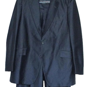 Vintage 1970s Sovereign Sharkskin Suit, 42 Men, Navy Blue Disco Hollywood Style