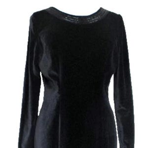 Black Velvet Dress, Laura Ashley, Vintage 1980s, Sheath Dress, Medium Women, Bead Trim
