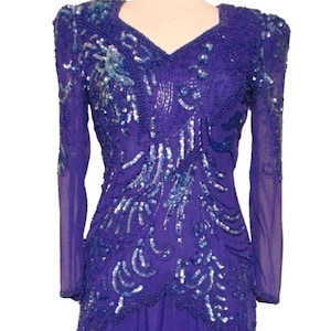 Vintage 80s Purple Beaded Chiffon Dress - Peak Evenings Size S