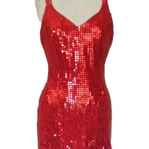 Red Sequin Dress, Vintage L.A. Glo Evening Gown, Small Women, Long Red Cocktail Dress