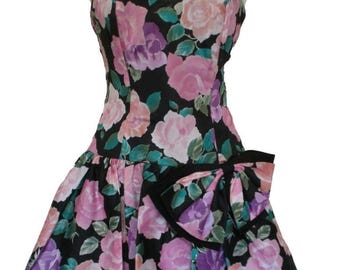 Corset Dress, Vintage J. Harris, Tiered Ruffle Skirt, Strapless, Floral Print, S Women