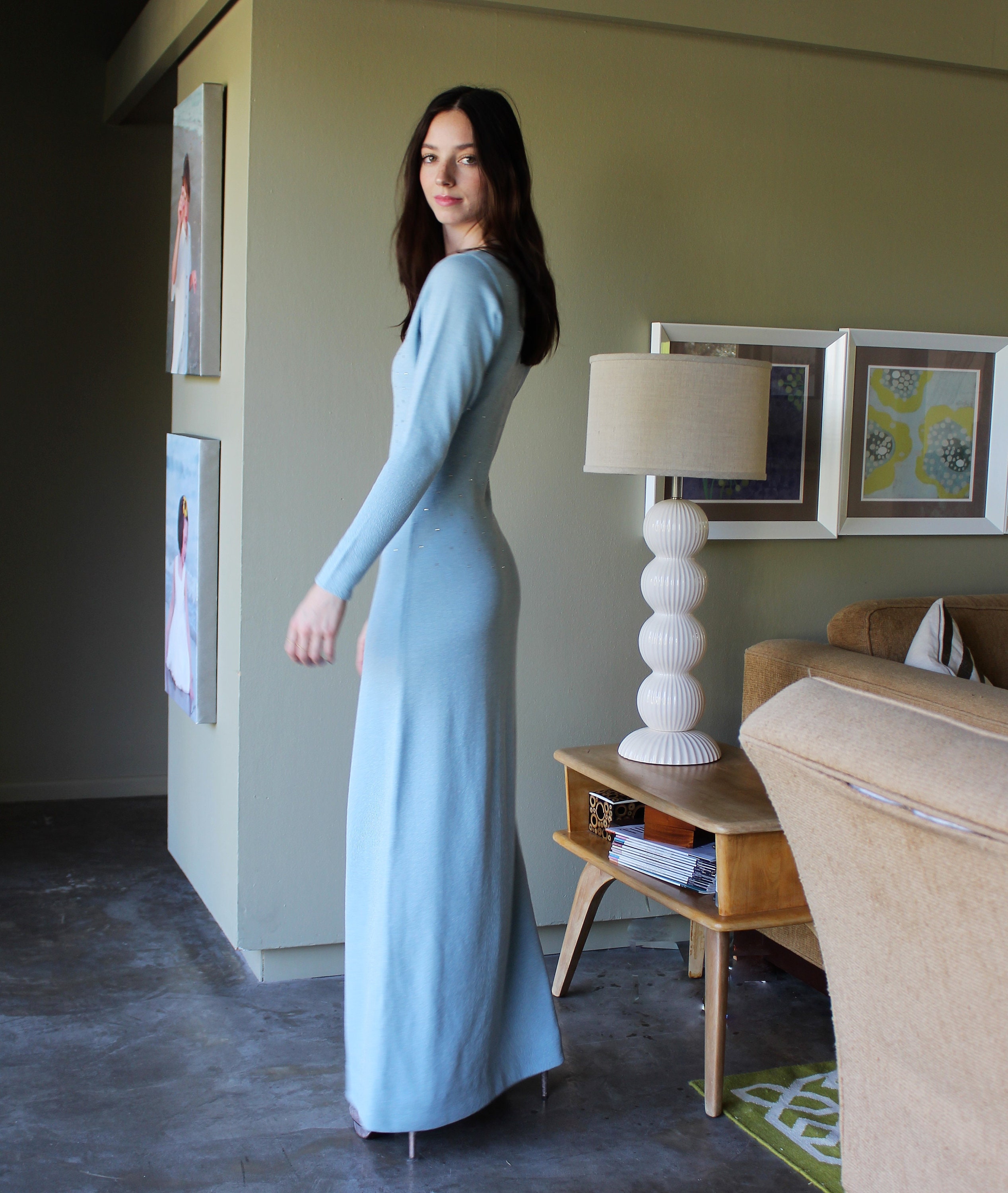 Vintage Knit Maxi Dress XS/S Women Long 