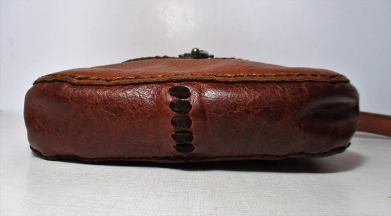 Boho Leather Purse, Vintage 1970s Brown Leather C… - image 4