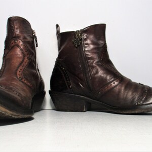 Vintage Mark Nason Brown Leather Ankle Boots, Size 9 Men, Side Zip, Rock n Roll, dragon theme image 2