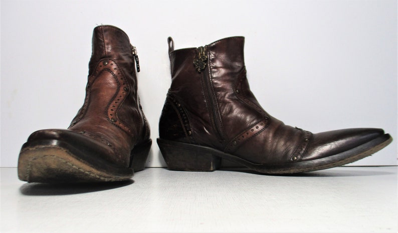 Vintage Mark Nason Brown Leather Ankle Boots, Size 9 Men, Side Zip, Rock n Roll, dragon theme image 2